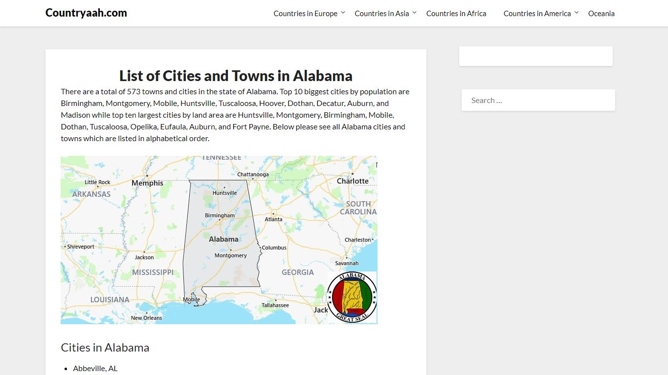 List of Cities and Towns in Alabama – Countryaah.com